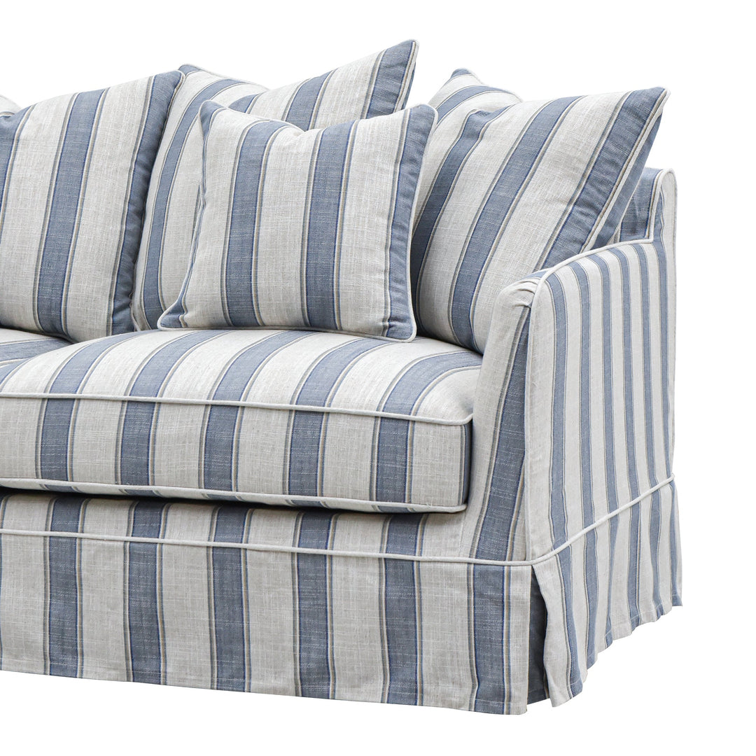 Slip Cover Only - Noosa 2.5 Seat Hamptons Sofa Blue Sky Stripe Linen Blend