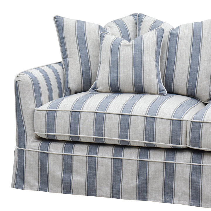 Slip Cover Only - Noosa 2.5 Seat Hamptons Sofa Blue Sky Stripe Linen Blend