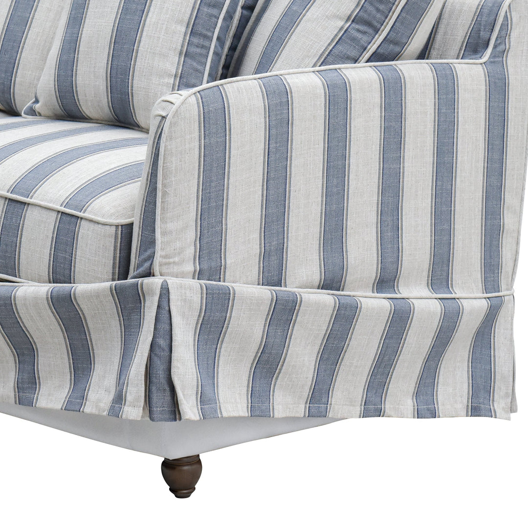 Slip Cover Only - Noosa 2.5 Seat Hamptons Sofa Blue Sky Stripe Linen Blend