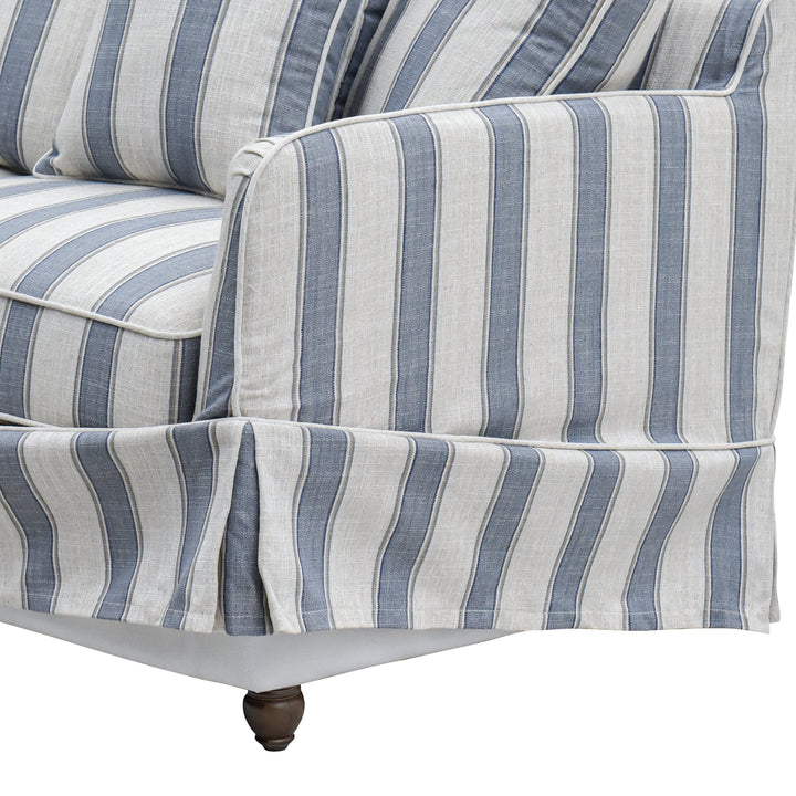 Slip Cover Only - Noosa 2.5 Seat Hamptons Sofa Blue Sky Stripe Linen Blend