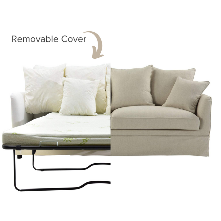 Noosa 3 Seat Hamptons Queen Sofa Bed Sky Blue Stripe