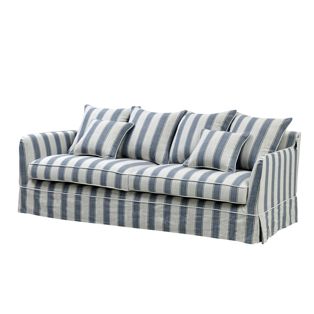Noosa 3 Seat Hamptons Queen Sofa Bed Sky Blue Stripe