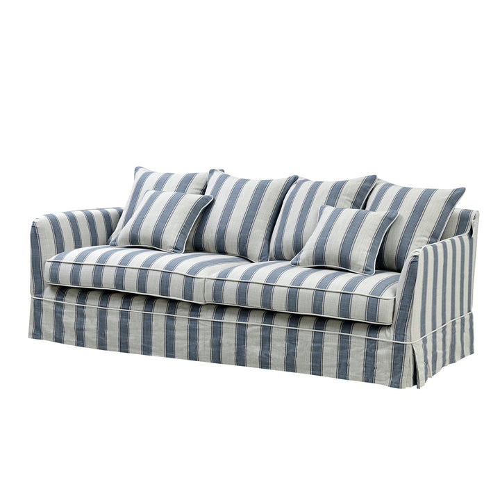 Noosa 3 Seat Hamptons Queen Sofa Bed Sky Blue Stripe
