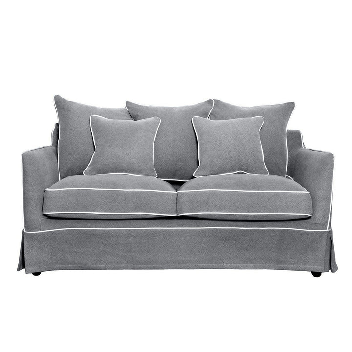 2 Seat Sofa Bed Slip Cover - Noosa Grey W/ White Piping