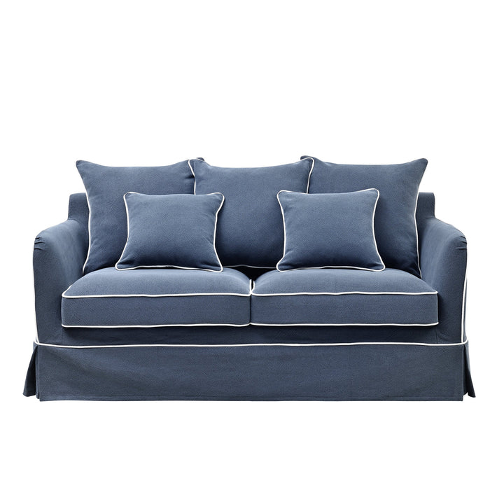 2 Seat Sofa Bed Slip Cover - Noosa Navy W/ White Piping
