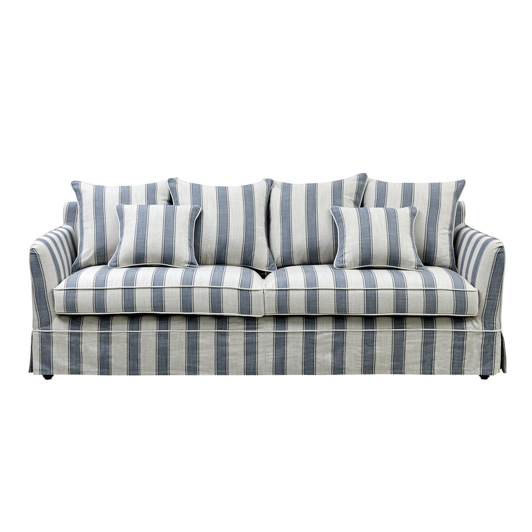 Noosa 3 Seat Hamptons Queen Sofa Bed Sky Blue Stripe