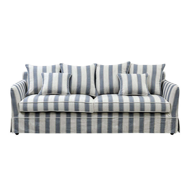 Noosa 3 Seat Hamptons Queen Sofa Bed Sky Blue Stripe